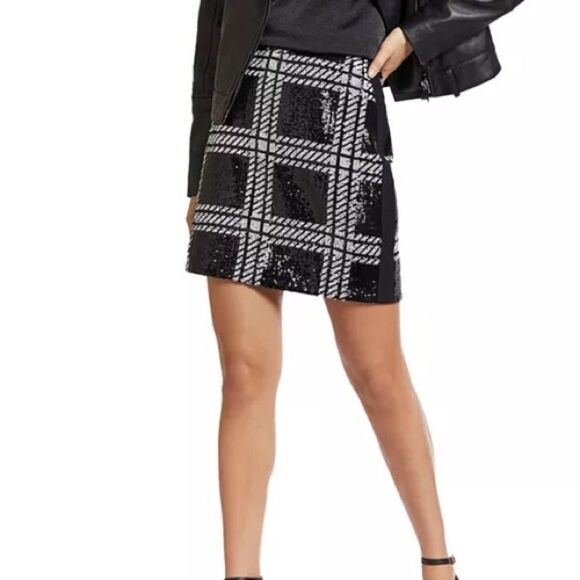 Ted Baker Hoopss Checkered Sequin Mini Skirt - Picture 1 of 4